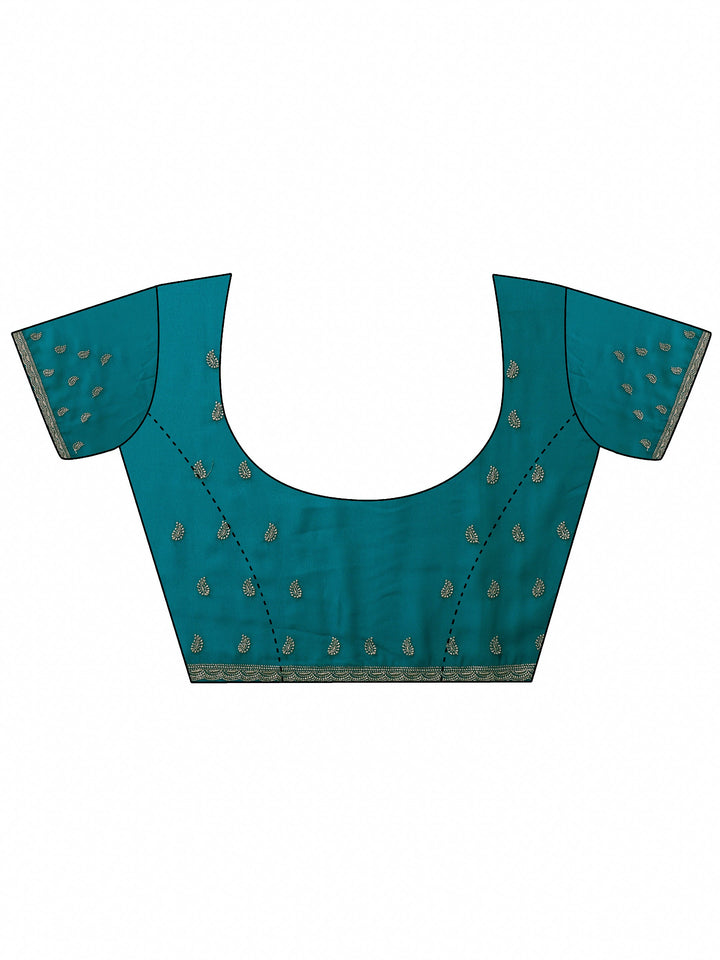 Blue Embroidered Georgette Saree With Unstitched Blouse Piece