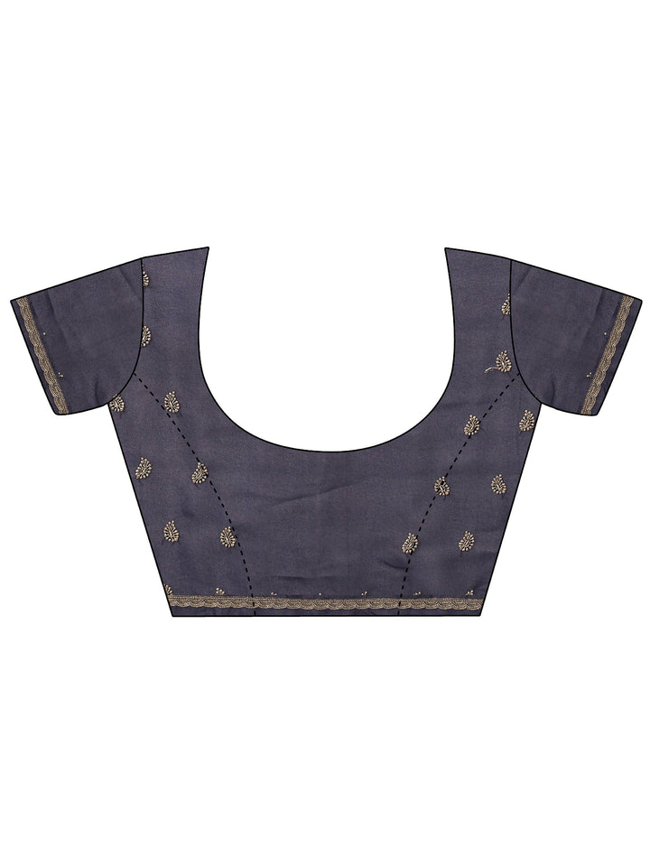 Navy Blue Embroidered Georgette Saree With Unstitched Blouse Piece