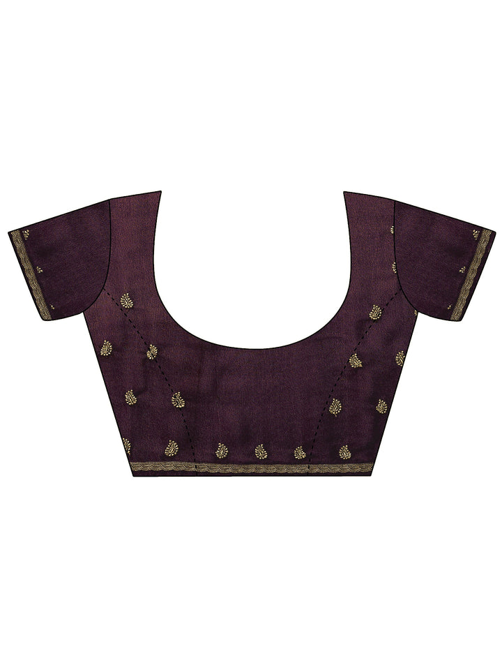 Burgundy Embroidered Georgette Saree With Unstitched Blouse Piece