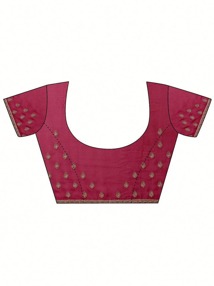 Red Embroidered Georgette Saree With Unstitched Blouse Piece