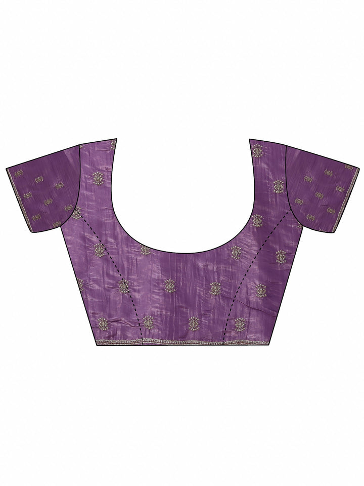 Purple Embroidered Organza Saree With Unstitched Blouse Piece