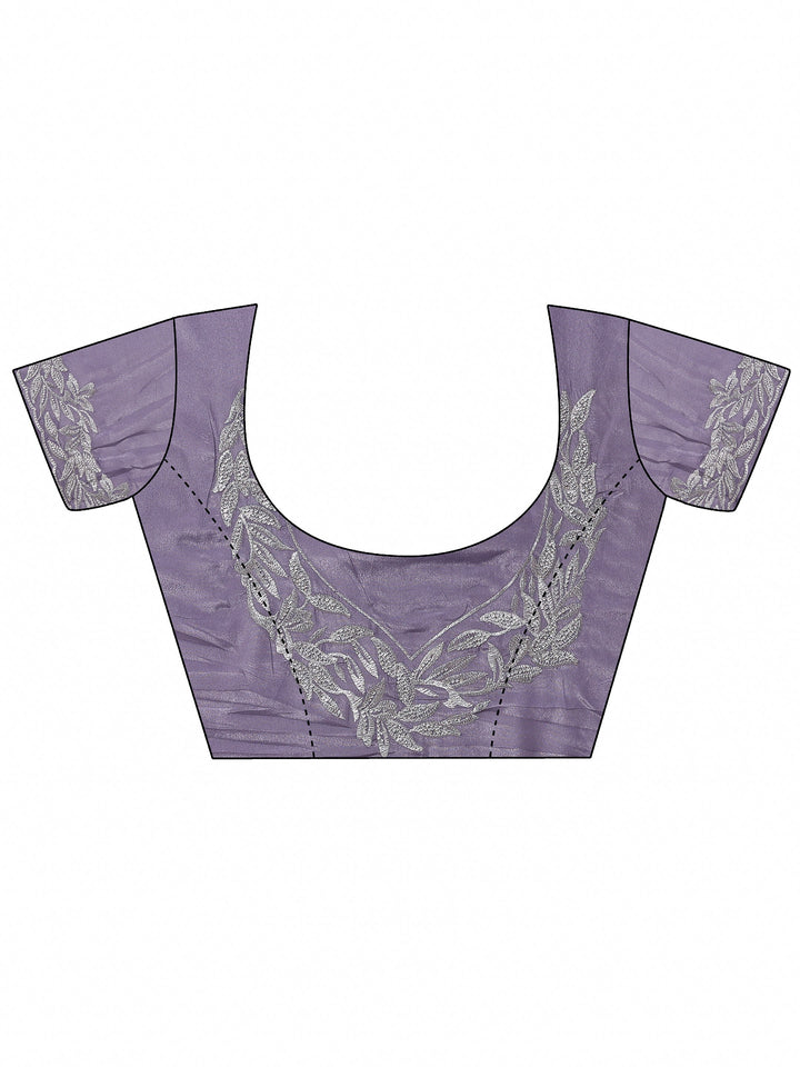 Lavender Embellished Chinon Saree With Unstitched Blouse Piece