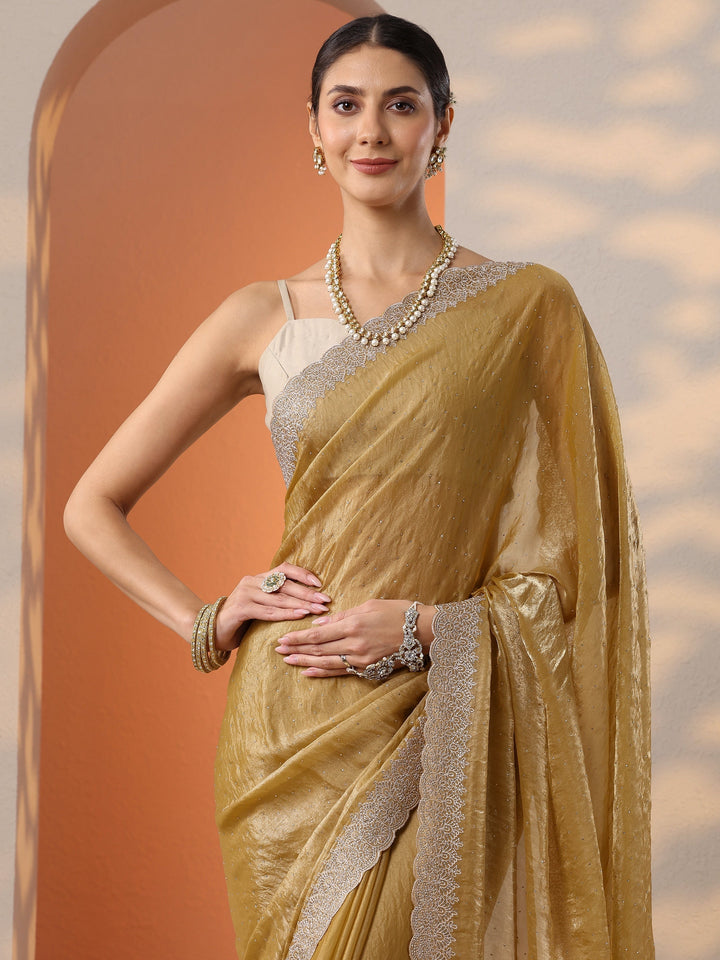 Mustard Embroidered Organza Saree With Unstitched Blouse Piece