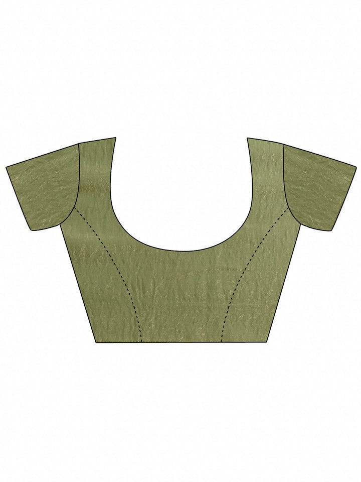 Green Embroidered Organza Saree With Unstitched Blouse Piece