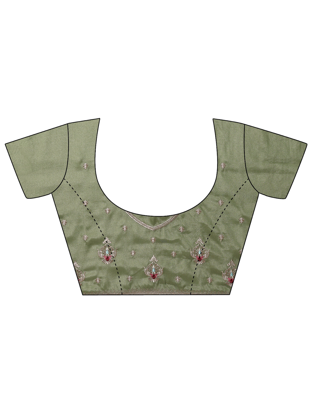 Green Embroidered Chinon Saree With Unstitched Blouse Piece