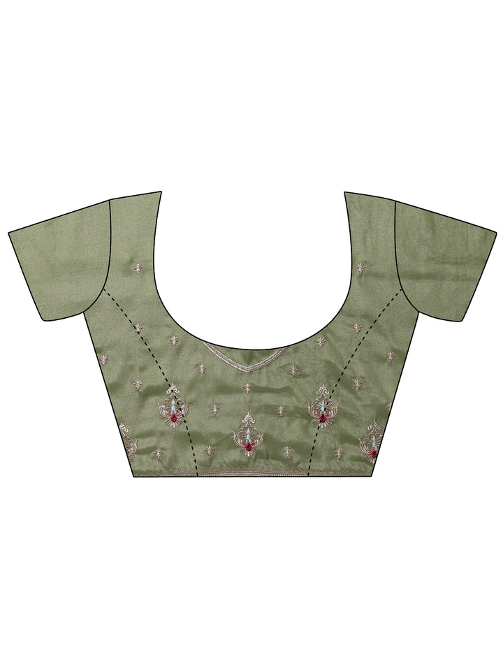 Green Embroidered Chinon Saree With Unstitched Blouse Piece