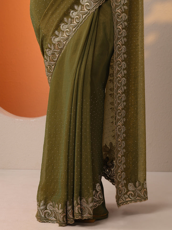 Green Embellished Organza Saree With Unstitched Blouse Piece