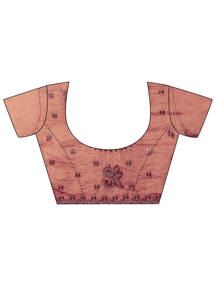 Pink Embellished Organza Saree With Unstitched Blouse Piece