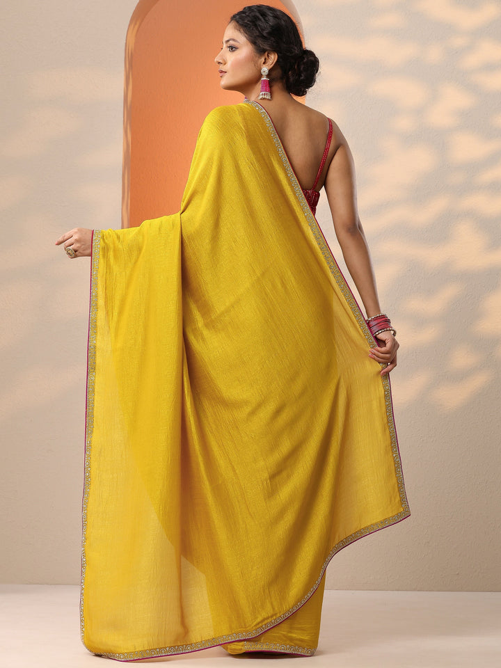 Mustard Solid Silk Blend Saree With Unstitched Blouse Piece