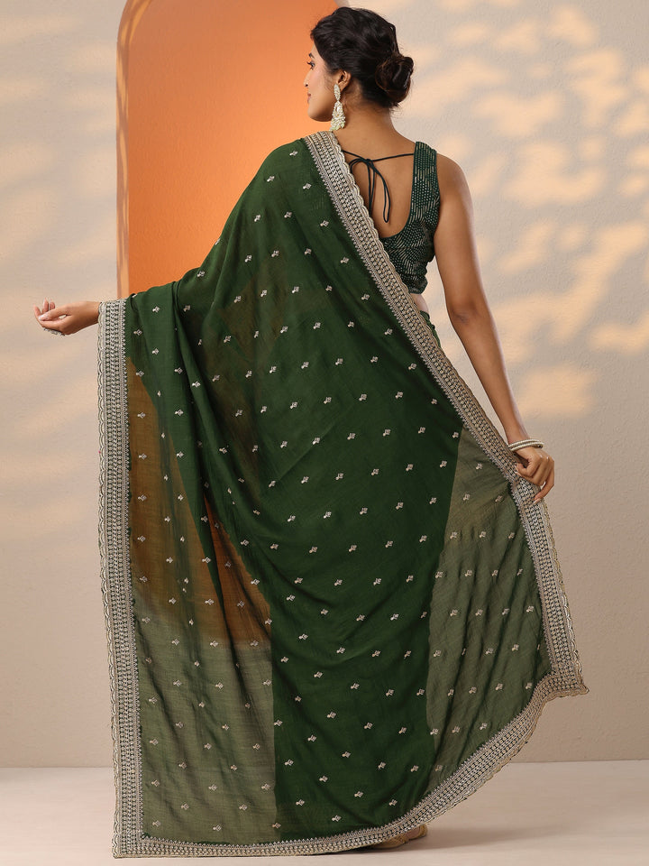 Green Embellished Silk Blend Saree With Unstitched Blouse Piece