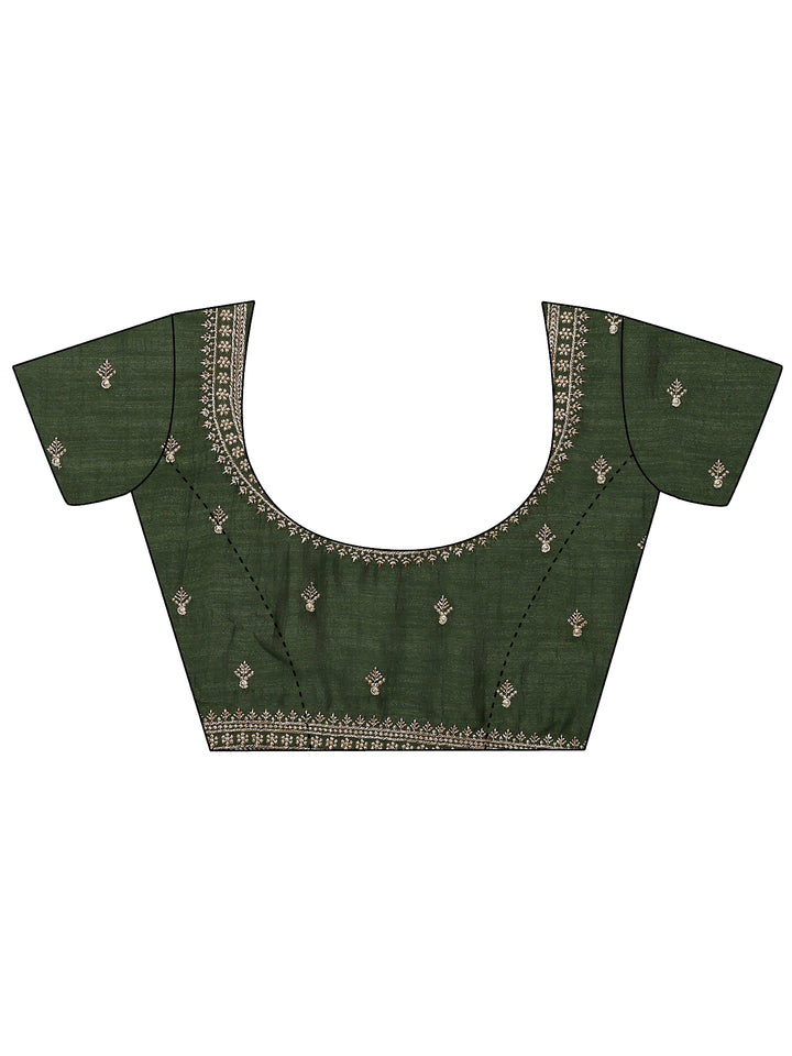 Green Embellished Silk Blend Saree With Unstitched Blouse Piece