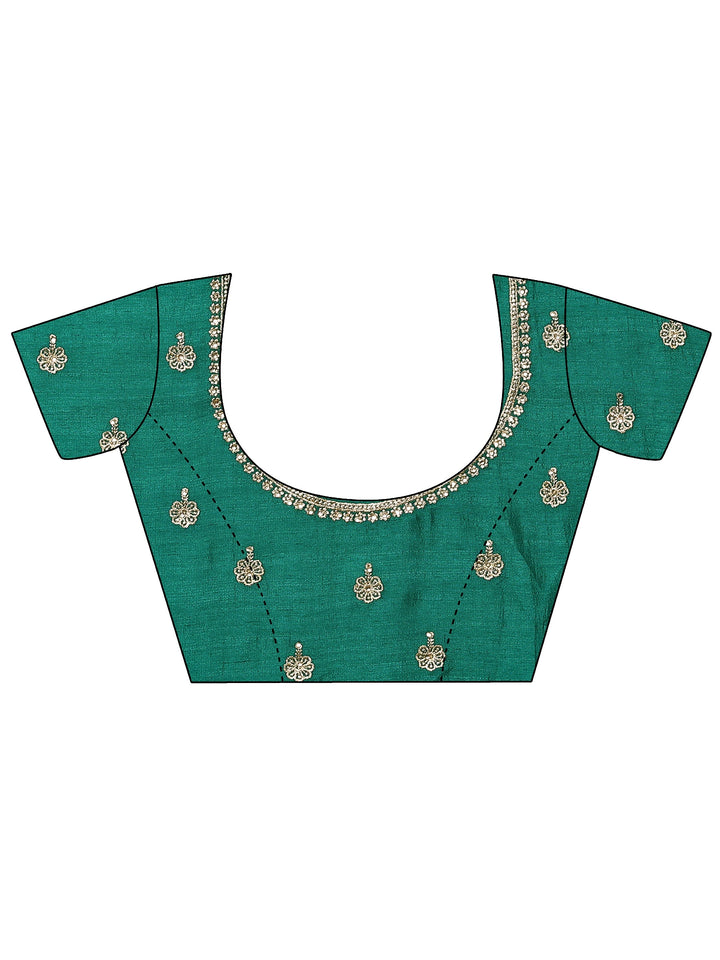 Green Embellished Silk Blend Saree With Unstitched Blouse Piece