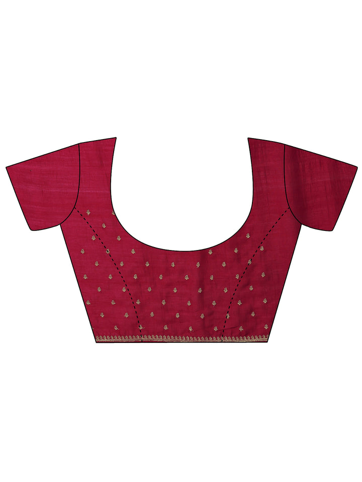 Red Embellished Silk Blend Saree With Unstitched Blouse Piece