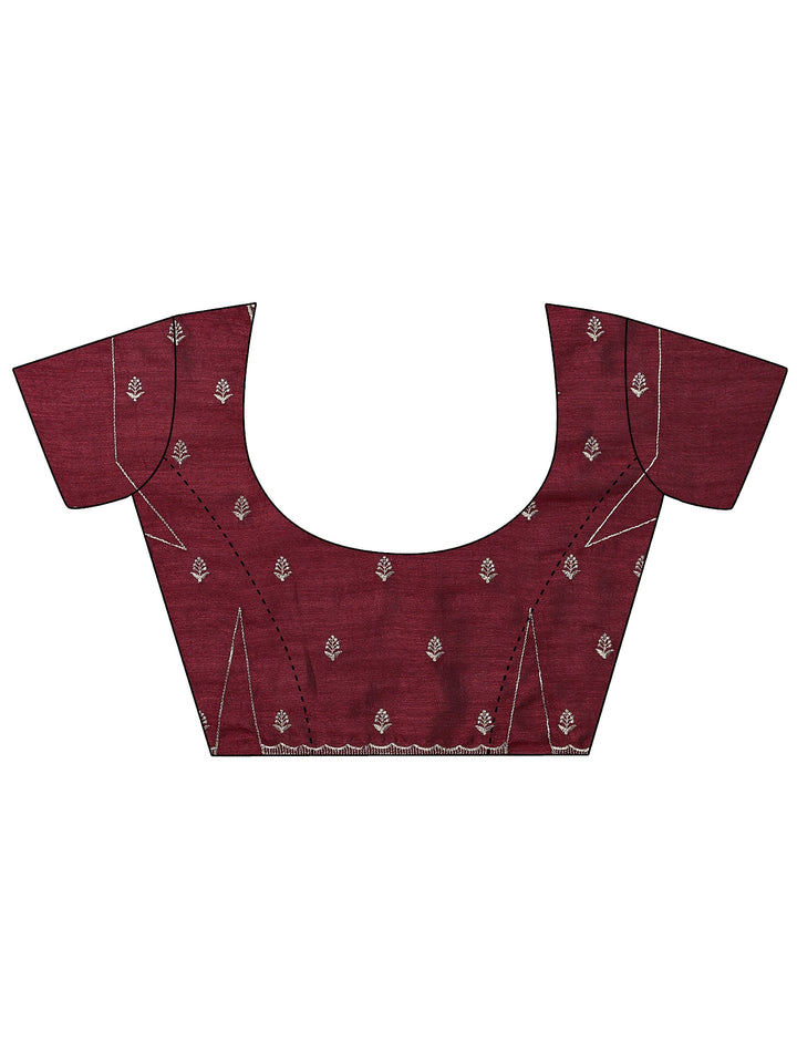 Maroon Embellished Silk Blend Saree With Unstitched Blouse Piece