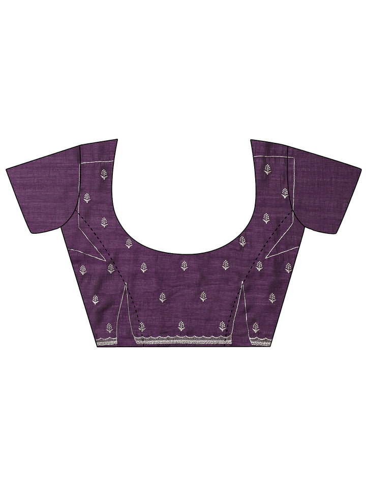 Purple Embellished Silk Blend Saree With Unstitched Blouse Piece