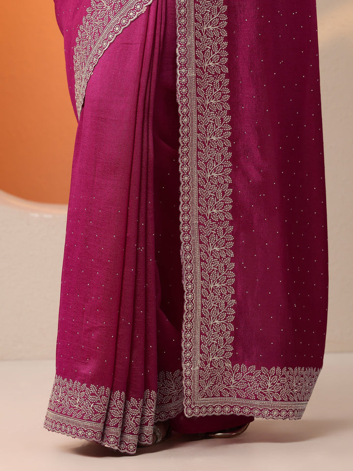 Pink Embellished Silk Blend Saree With Unstitched Blouse Piece