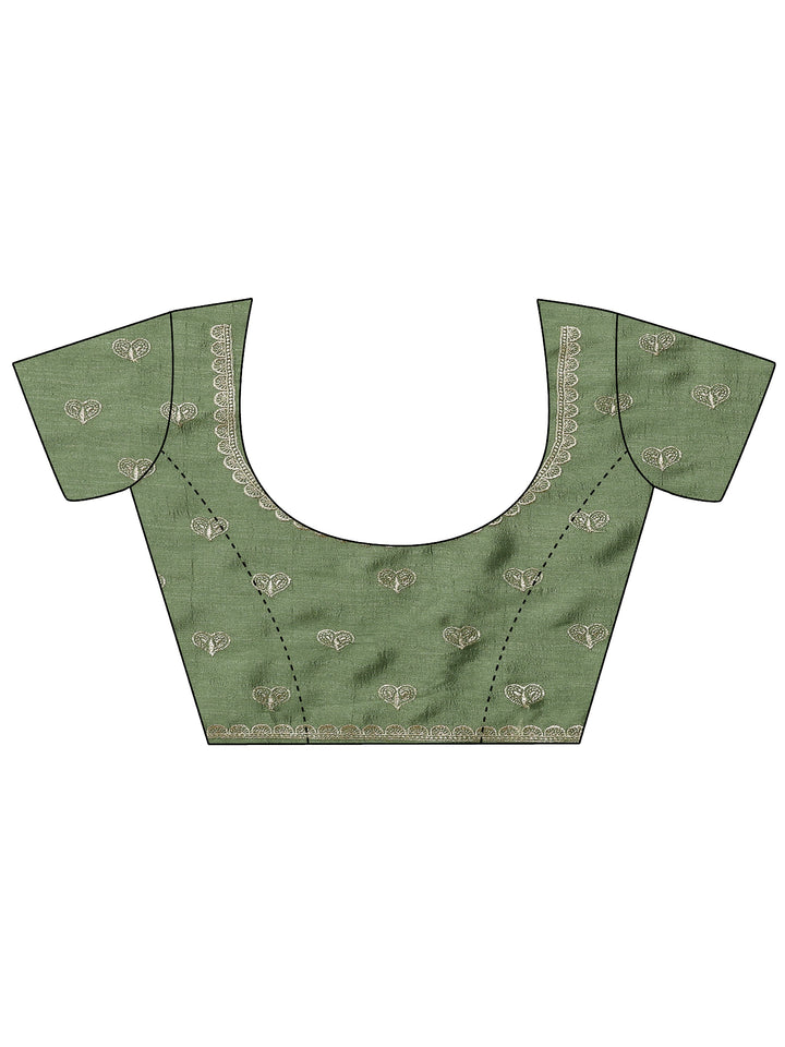 Green Embellished Silk Blend Saree With Unstitched Blouse Piece