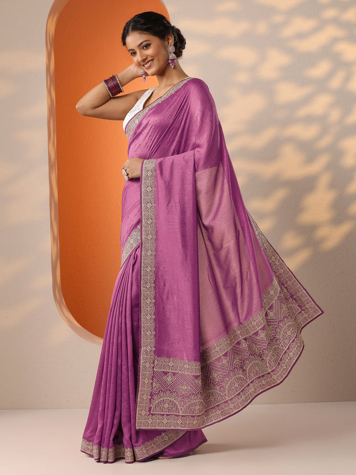Pink Embellished Silk Blend Saree With Unstitched Blouse Piece