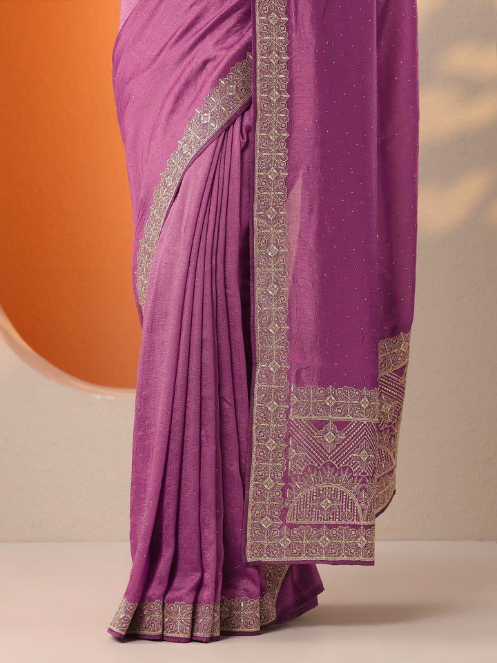 Pink Embellished Silk Blend Saree With Unstitched Blouse Piece