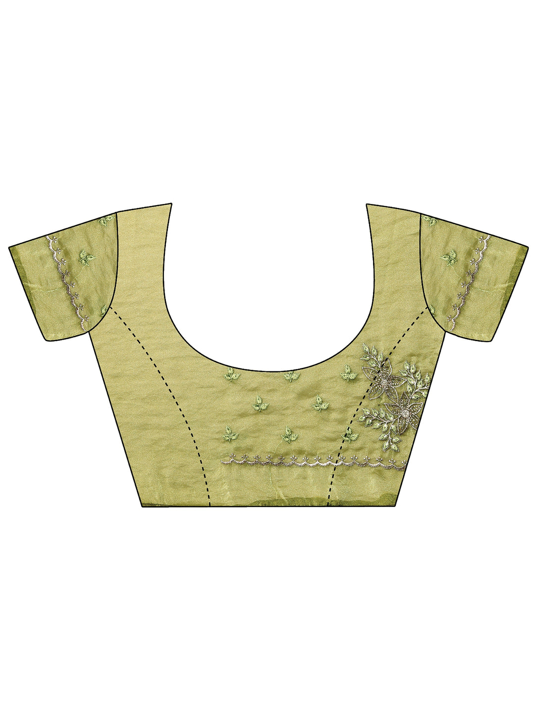 Green Embroidered Organza Saree With Unstitched Blouse Piece