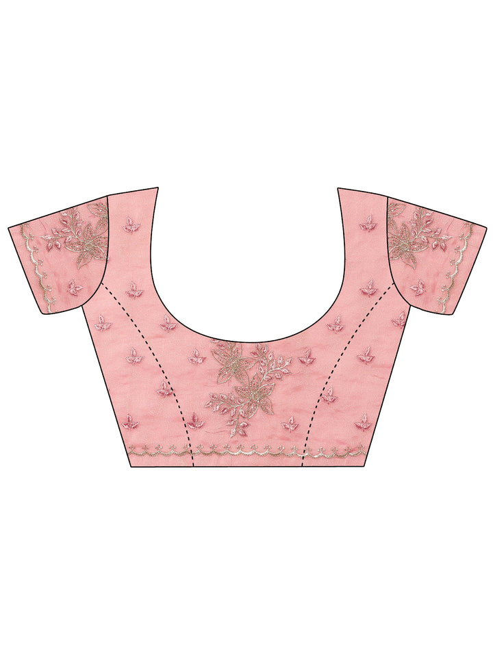 Pink Embroidered Organza Saree With Unstitched Blouse Piece