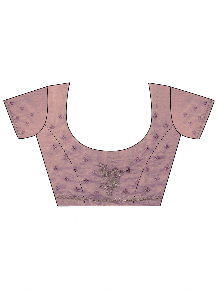 Purple Embroidered Organza Saree With Unstitched Blouse Piece