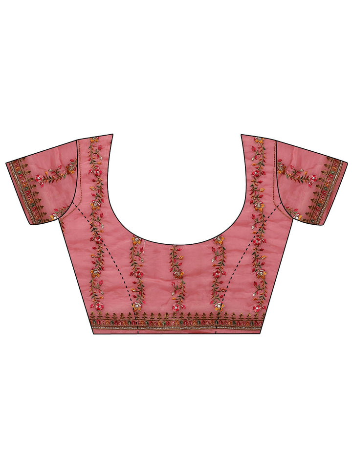 Pink Embroidered Organza Saree With Unstitched Blouse Piece
