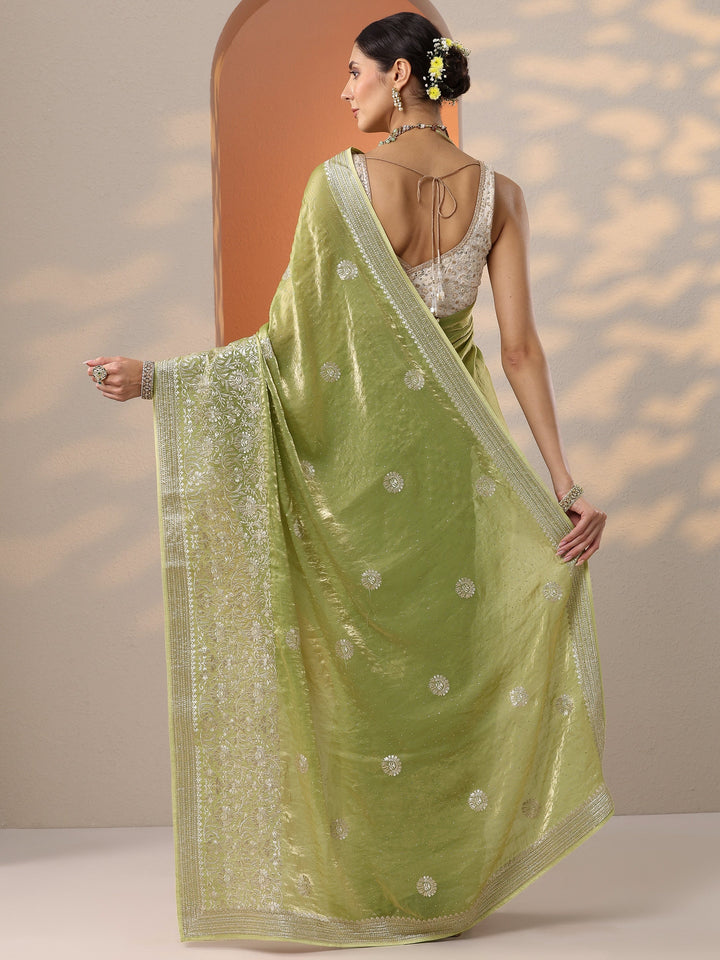 Green Embellished Organza Saree With Unstitched Blouse Piece