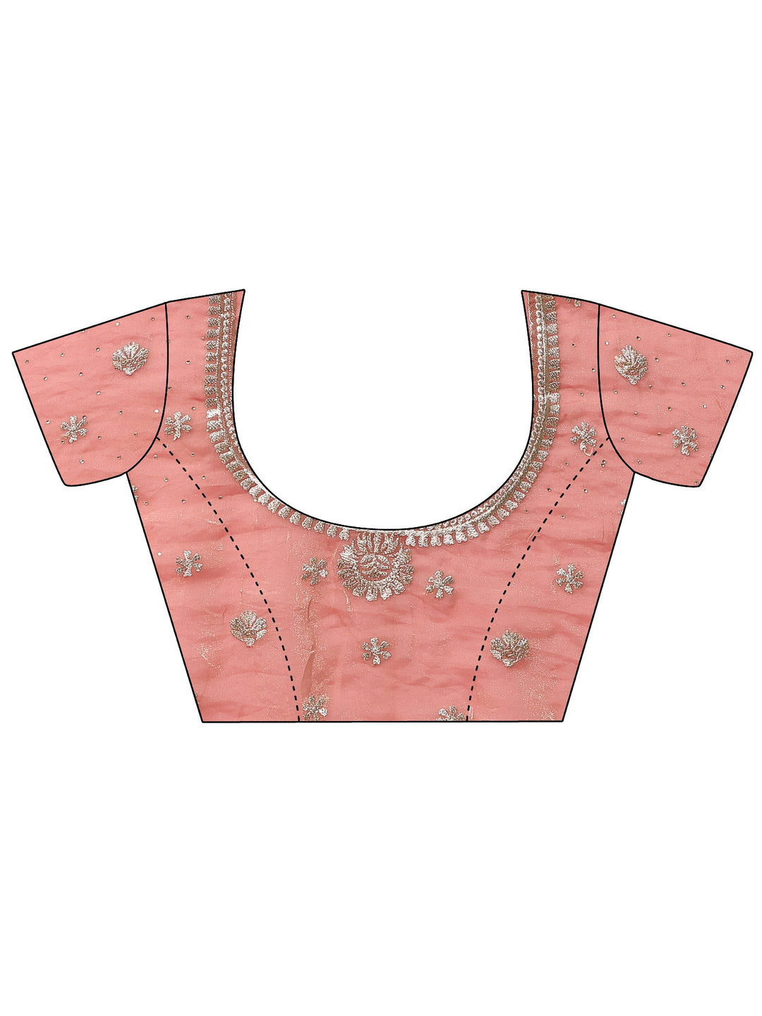 Peach Embellished Banarasi Organza Saree With Unstitched Blouse Piece