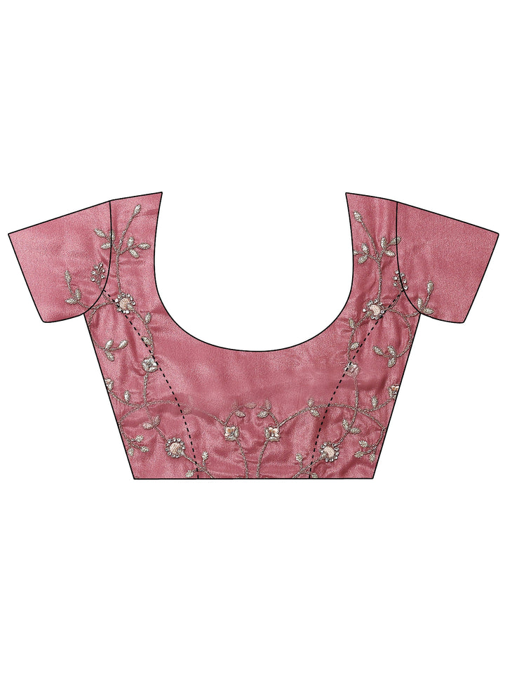 Mauve Embroidered Organza Saree With Unstitched Blouse Piece