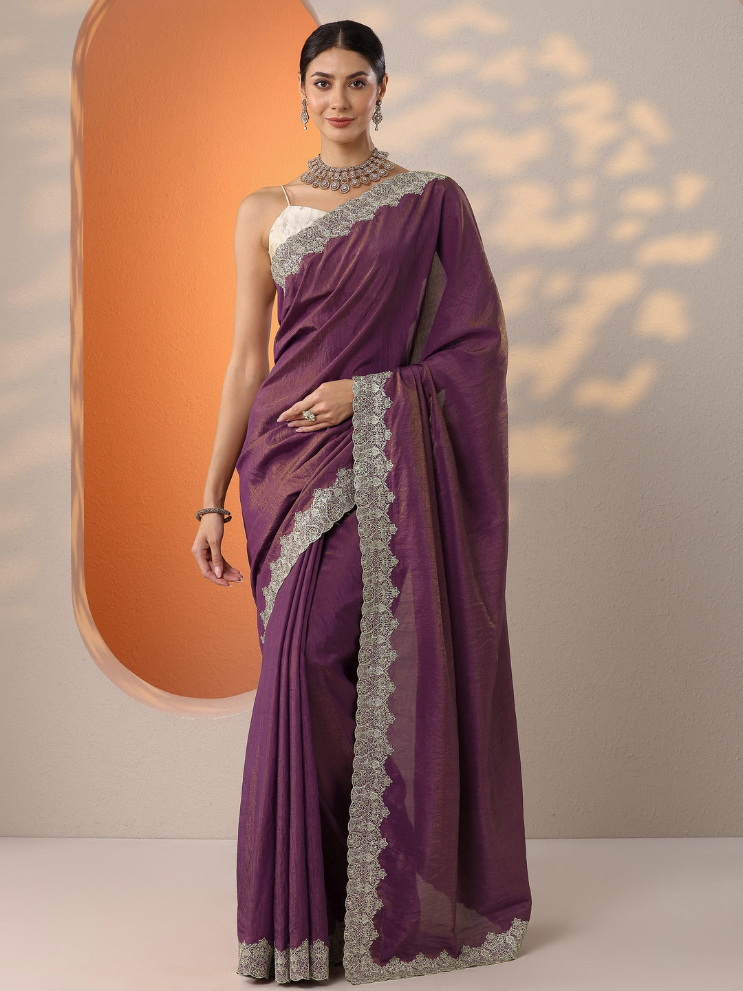 Burgundy Solid Organza Saree With Unstitched Blouse Piece