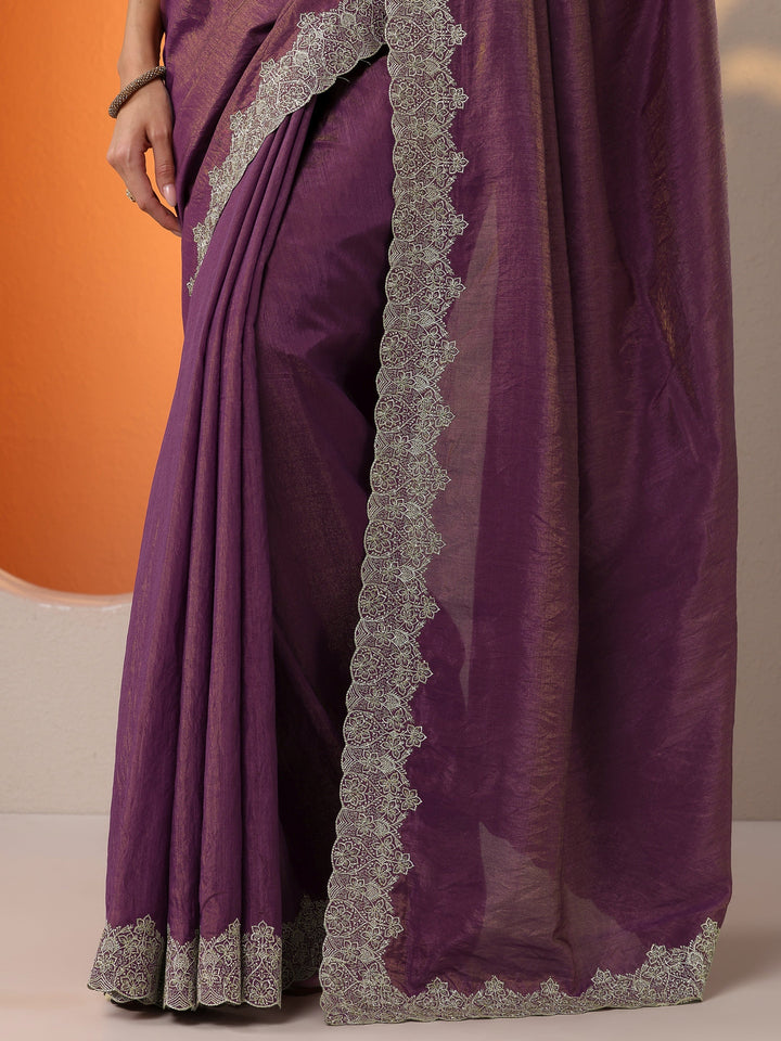 Burgundy Solid Organza Saree With Unstitched Blouse Piece