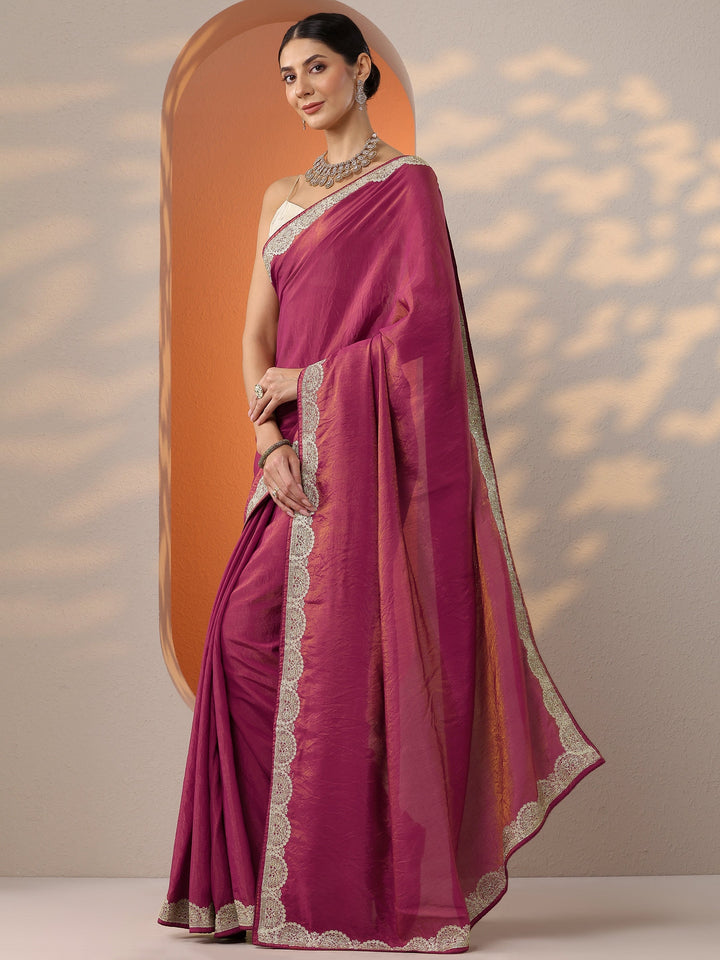 Pink Solid Organza Saree With Unstitched Blouse Piece