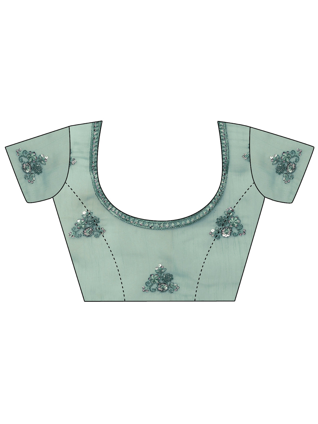 Blue Embroidered Chinon Saree With Unstitched Blouse Piece