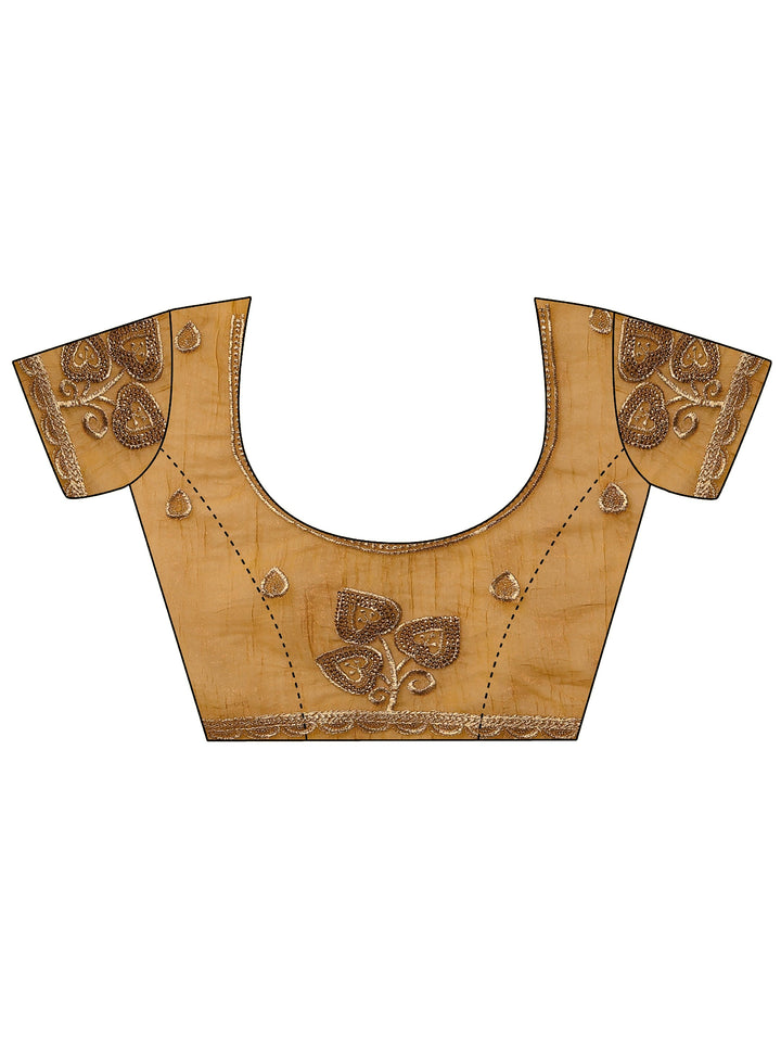 Mustard Embroidered Chinon Saree With Unstitched Blouse Piece