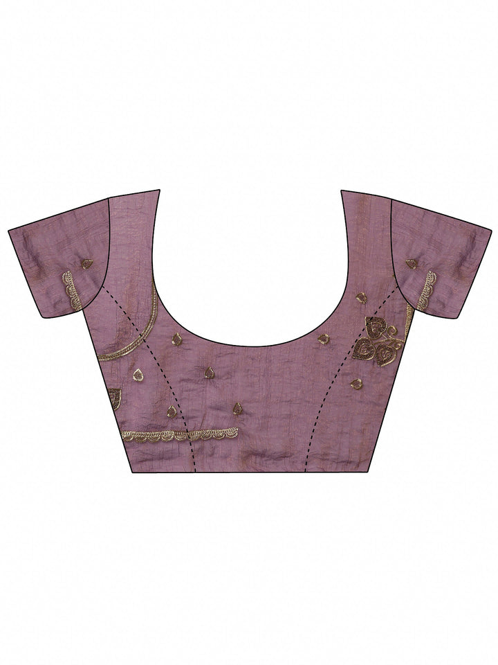 Purple Embroidered Chinon Saree With Unstitched Blouse Piece