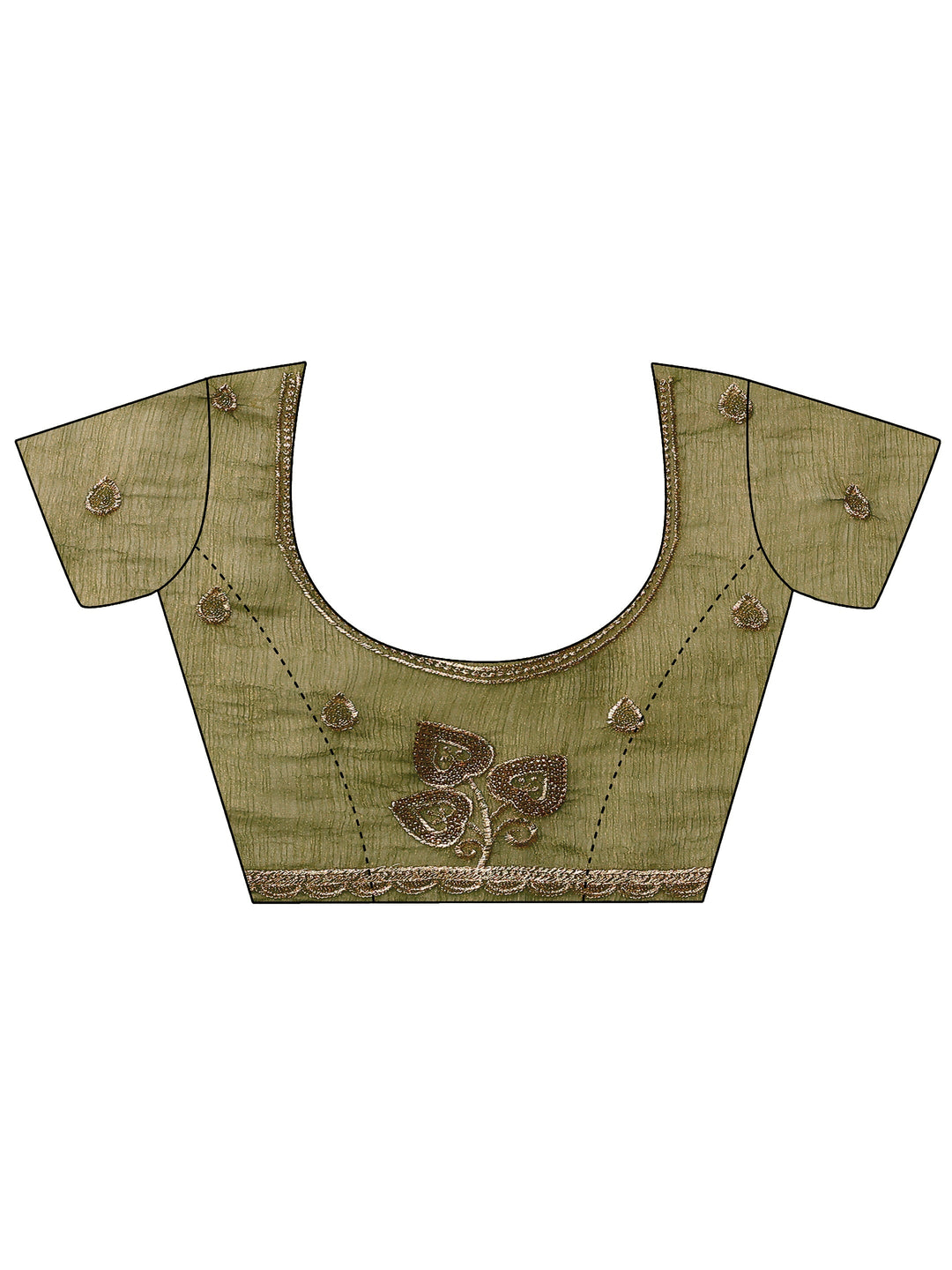 Green Embroidered Chinon Saree With Unstitched Blouse Piece