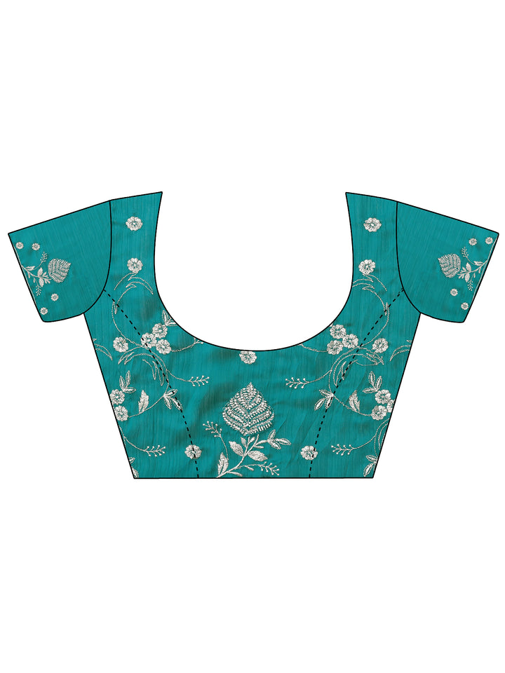 Blue Solid Chinon Saree With Unstitched Blouse Piece