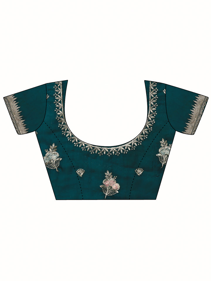 Green Embroidered Organza Saree With Unstitched Blouse Piece