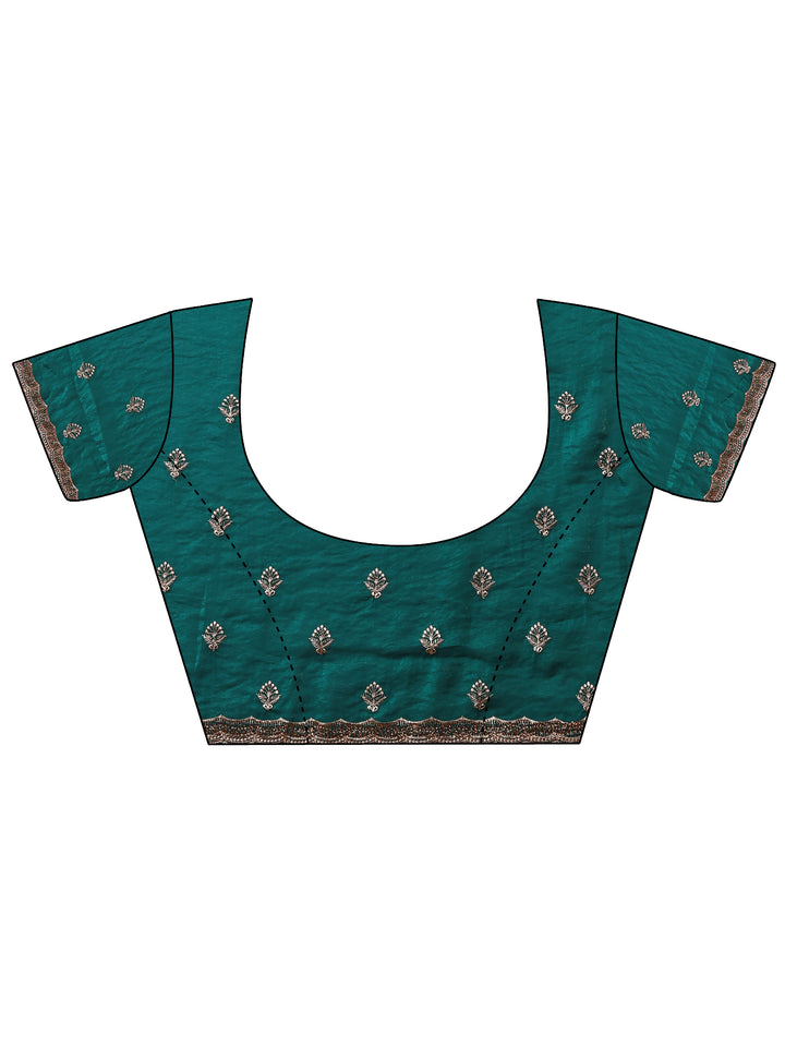 Green Embroidered Organza Saree With Unstitched Blouse Piece