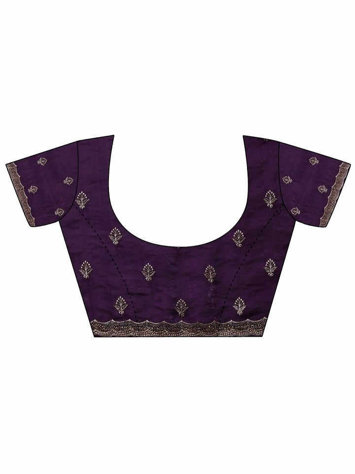 Purple Embroidered Organza Saree With Unstitched Blouse Piece
