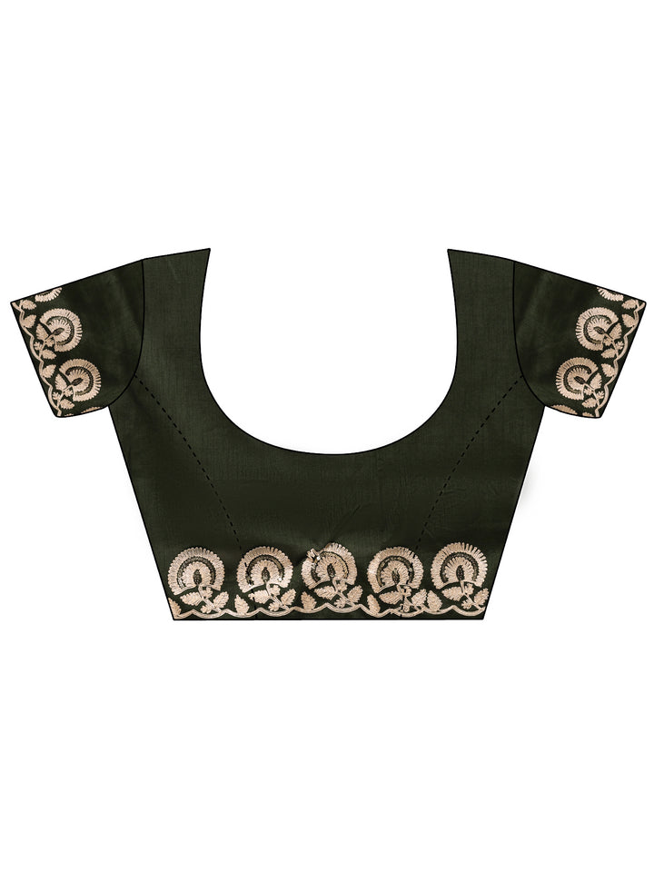 Yellow Embroidered Satin Saree With Unstitched Blouse Piece