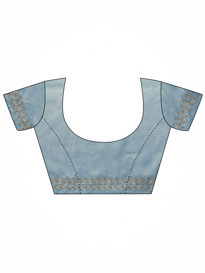 Blue Embroidered Organza Saree With Unstitched Blouse Piece