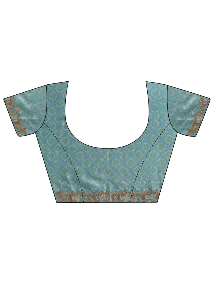 Blue Leheriya Printed Chinon Saree With Unstitched Blouse Piece