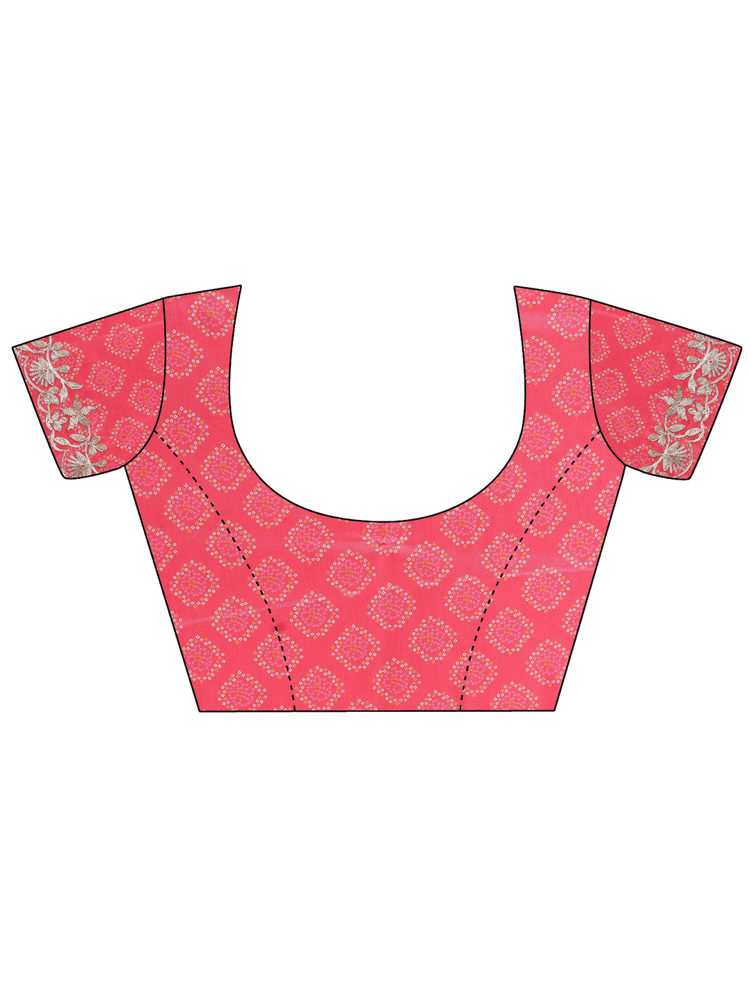 Pink Leheriya Printed Chinon Saree With Unstitched Blouse Piece