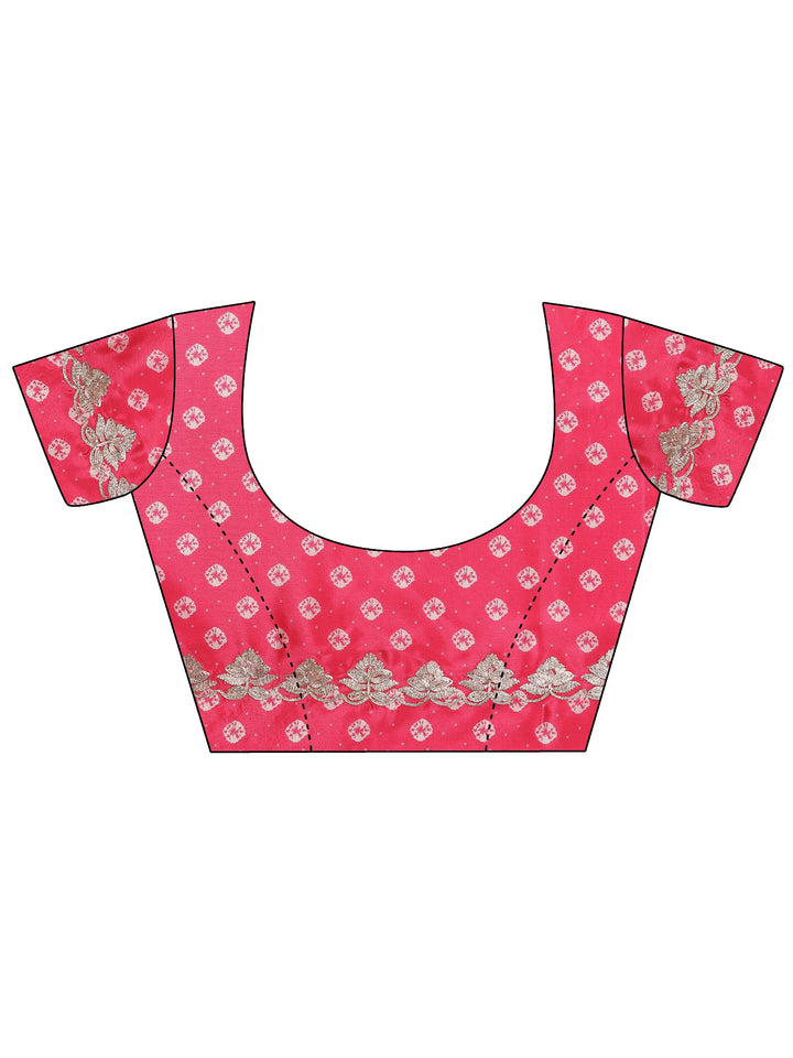 Pink Leheriya Printed Chinon Saree With Unstitched Blouse Piece