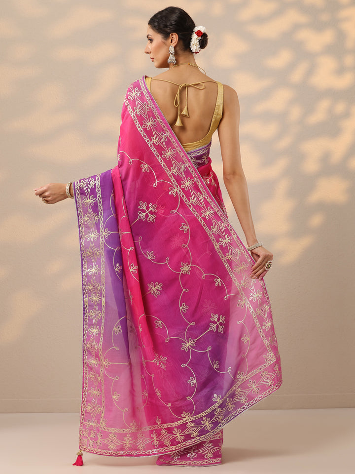 Pink Embroidered Organza Saree With Unstitched Blouse Piece