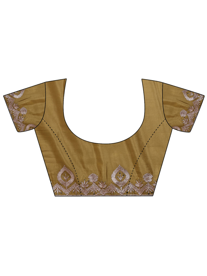 Green Embroidered Chinon Saree With Unstitched Blouse Piece