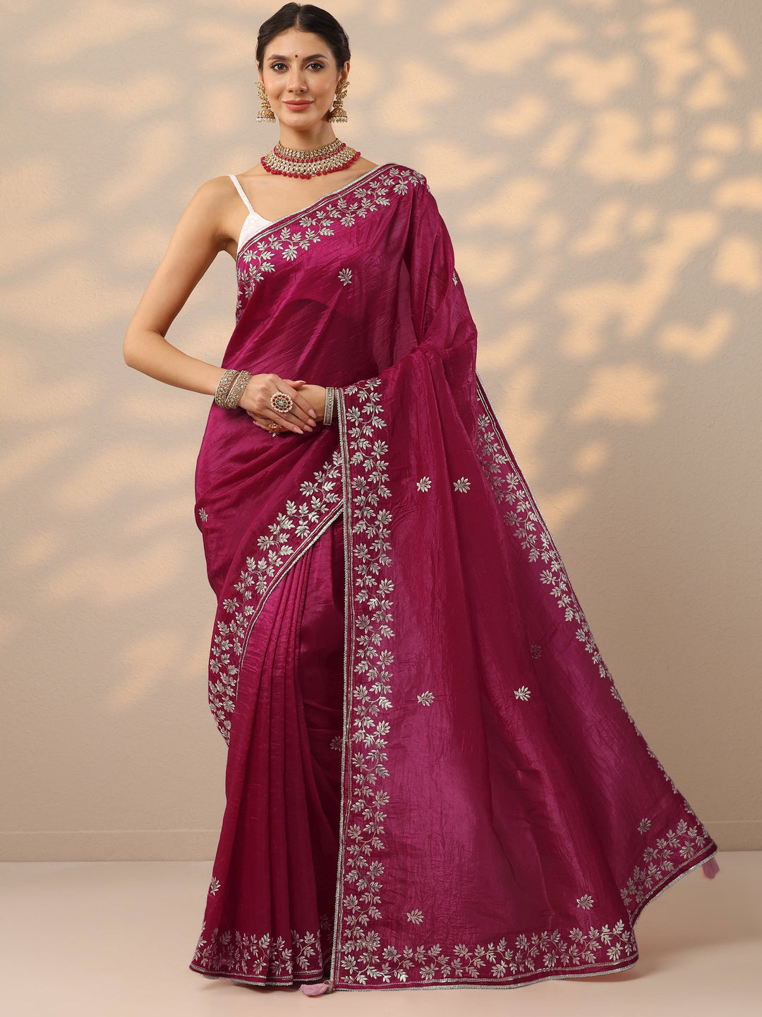 Pink Embroidered Organza Saree With Unstitched Blouse Piece