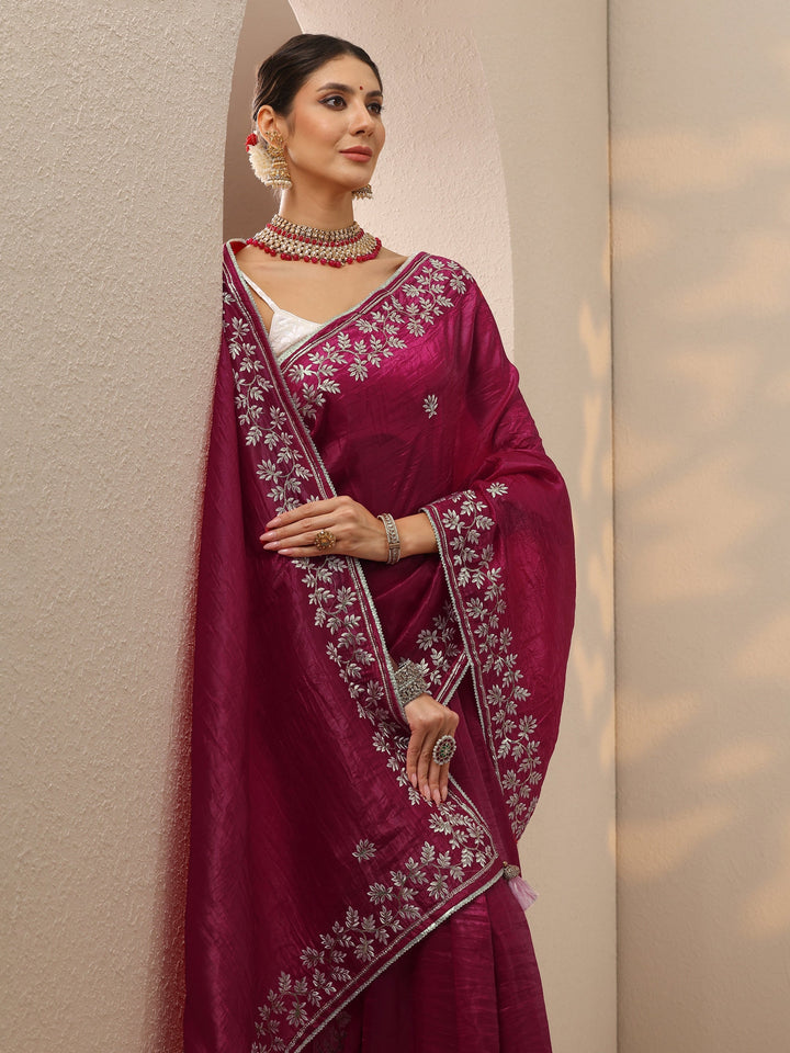 Pink Embroidered Organza Saree With Unstitched Blouse Piece